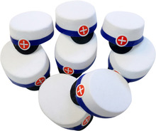 Studenterhuer 8 stk. 2,5 cm blå/hvid